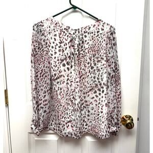 Talbots Blouse, Sheer White Lined, Black Pink Silver, Spots, Women's Size LP